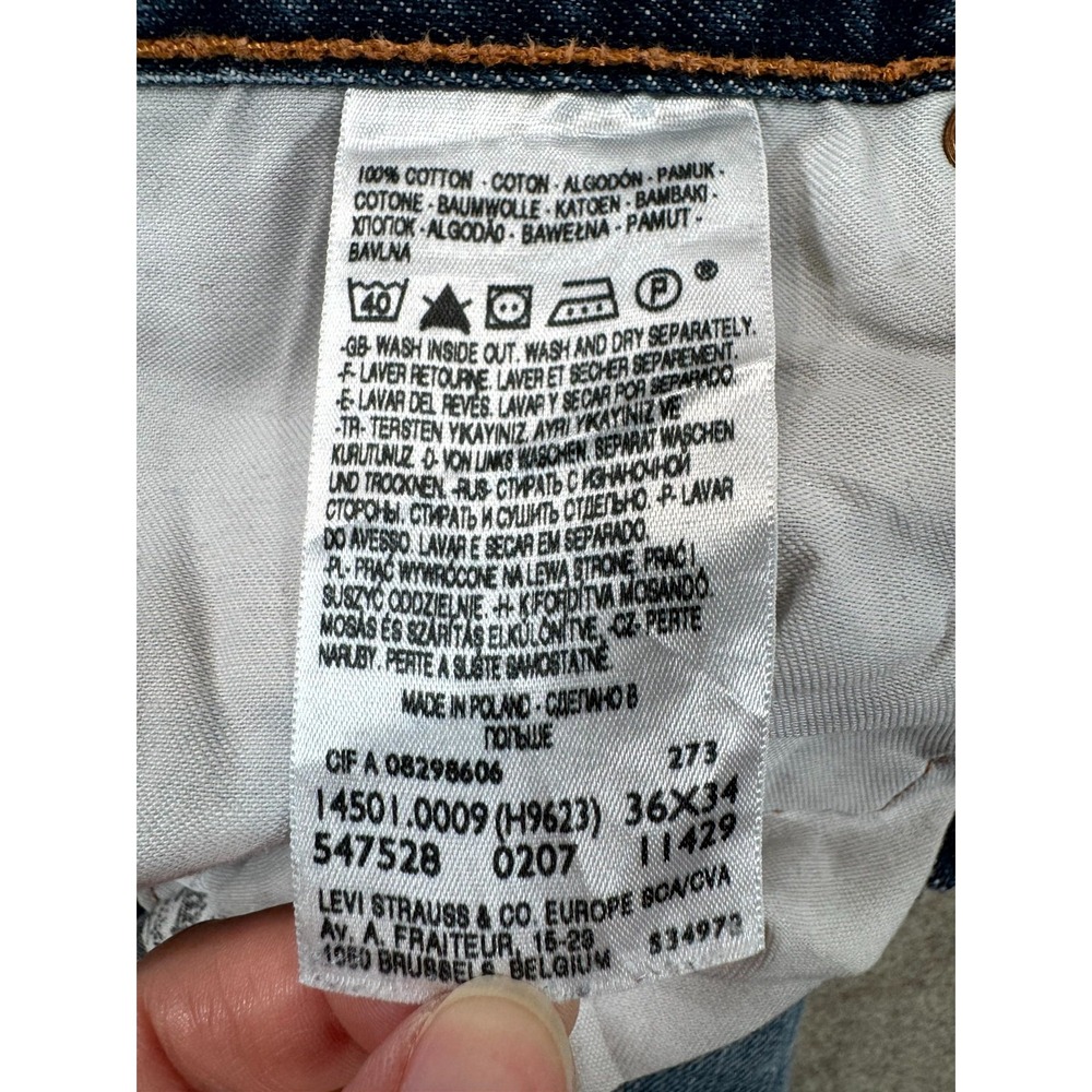 Levis 501 Authentic Jeans Mens 36x34 Blue Whiskering Denim Cotton Logo Mid Rise - Picture 4 of 16